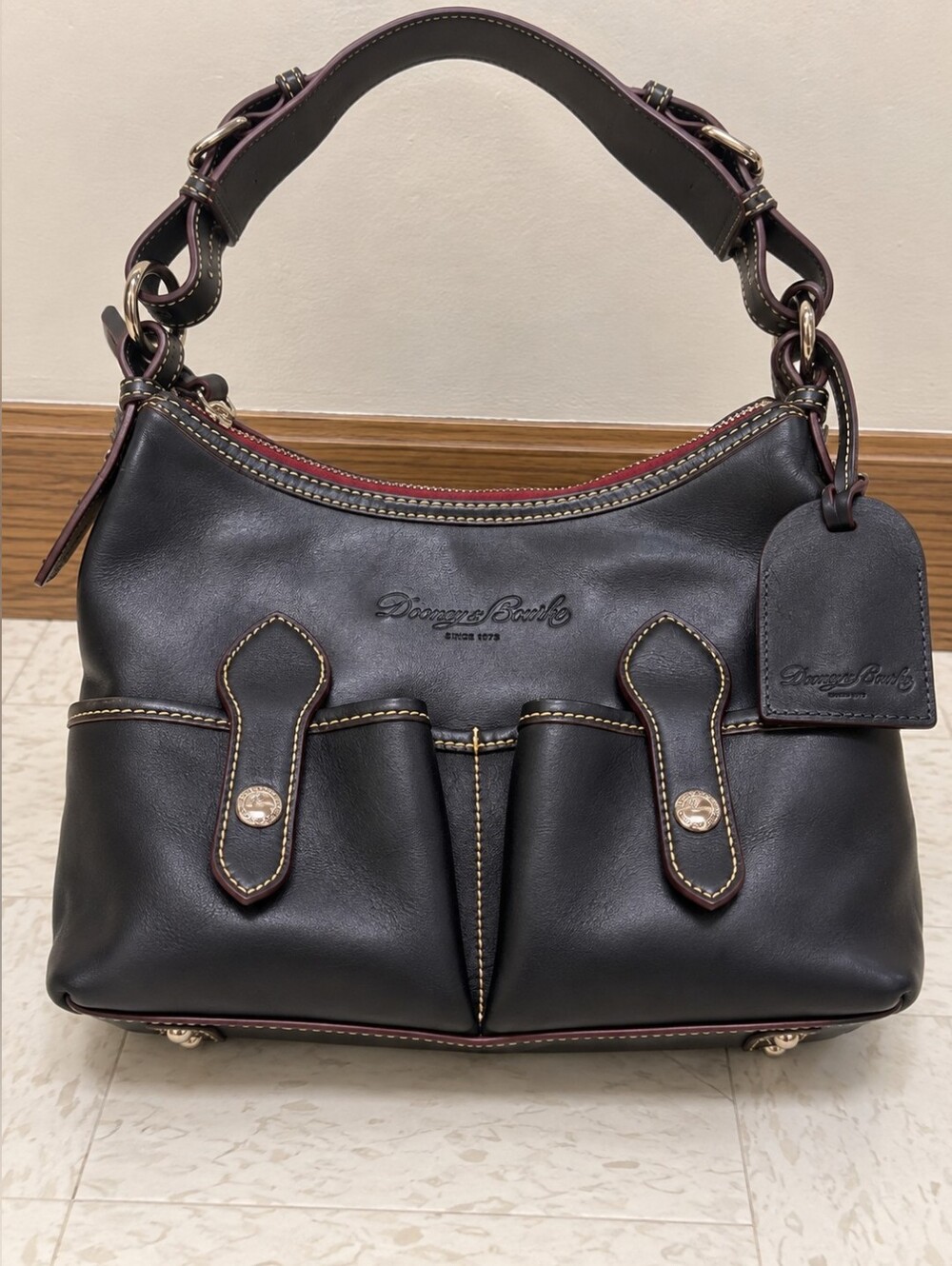 DOONEY & BOURKE Florentine Leather Shoulder Bag with Red Interior.